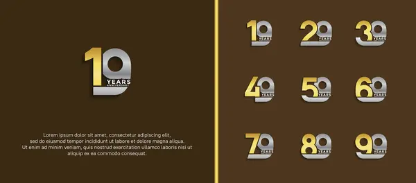 stock vector set of anniversary logotype gold and silver color on dark brown background for celebration moment