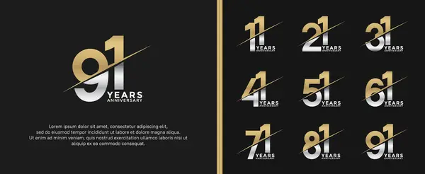 stock vector set of anniversary logotype gold and silver color on black background for celebration moment