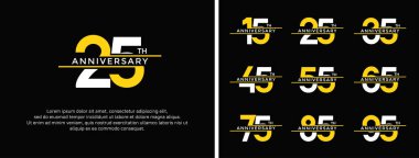 set of anniversary logo white and yellow color on black background for celebration moment clipart