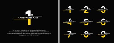 set of anniversary logo white and yellow color on black background for celebration moment clipart