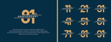 set of anniversary logo gold and white color on blue background for celebration moment clipart