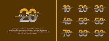 set of anniversary logo gold and silver color on brown background for celebration moment clipart