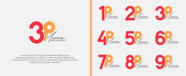 Kutlama anı için beyaz zemin üzerinde kırmızı ve turuncu logo seti