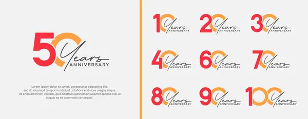 Conjunto Logotipo Aniversario Color Rojo Naranja Sobre Fondo Blanco Para — Archivo Imágenes Vectoriales