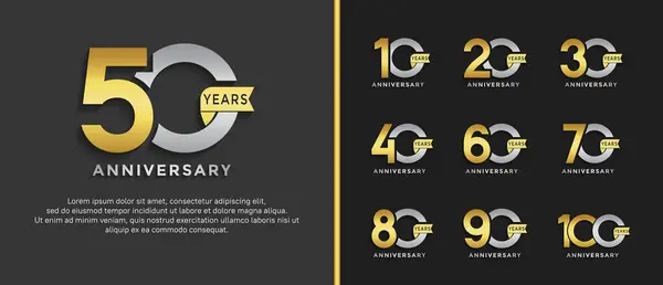 Stock vector set of anniversary logo style silver and golden color on black background for special moment