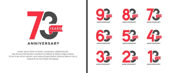 stock vector set of anniversary logotype style red and black color with red ribbon for celebration