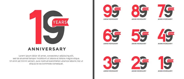 stock vector set of anniversary logotype style red and black color with red ribbon for celebration