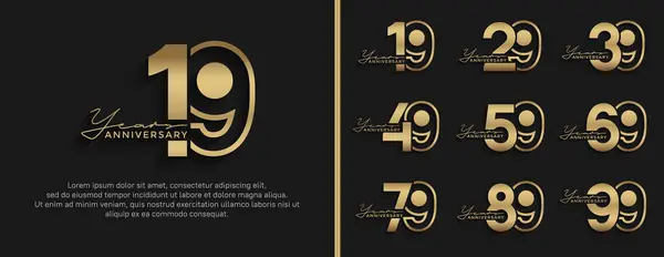 stock vector set of anniversary logo style golden color on black background for celebration