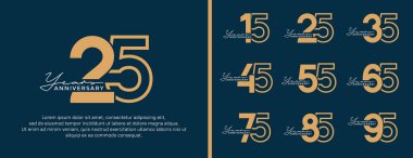 set of anniversary logo style flat golden color on blue background for celebration clipart