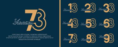 Kutlama için mavi zemin üzerinde yıl dönümü logosu tarzı düz altın rengi