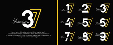 set of anniversary logo style flat white and yellow on black background for celebration clipart
