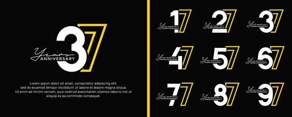 Kutlama için siyah zemin üzerinde düz beyaz ve sarı logo seti