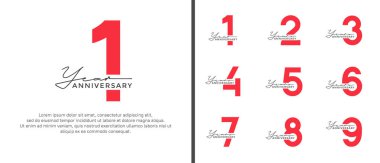 set of anniversary logo style flat red and black color for celebration clipart