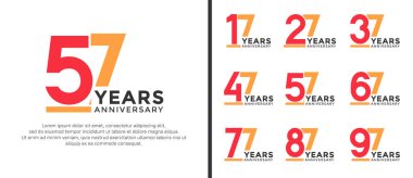 set of anniversary logo style flat red and orange color for celebration clipart