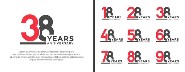 stock vector set of anniversary logo style flat red and black color for celebration