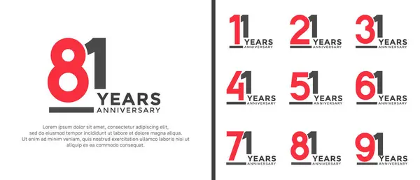 stock vector set of anniversary logo style flat red and black color for celebration