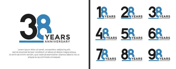 stock vector set of anniversary logo style flat black and blue color for celebration