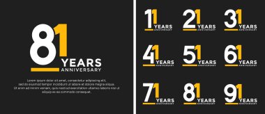 set of anniversary logo style flat white and yellow color for celebration clipart