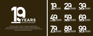 set of anniversary logo style flat white color on brown background for celebration clipart