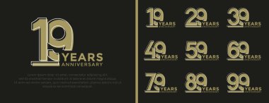 set of anniversary logo style flat gold color on black background for celebration clipart