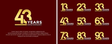 set of anniversary logo style golden color on red background for celebration clipart