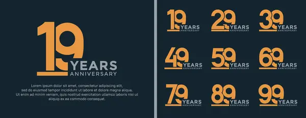 Stock vector set of anniversary logo style yellow color on dark blue background for celebration