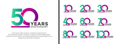 set of anniversary logo style purple and green color on white background for celebration clipart