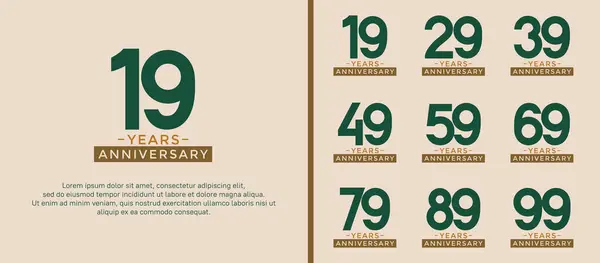 Stock vector set of anniversary logo style green and brown color for celebration