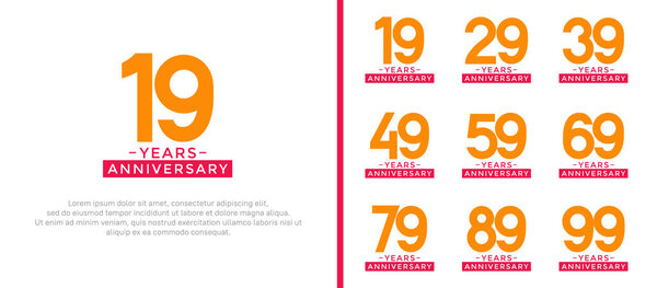 set of anniversary logo style orange and purple color on white background for celebration