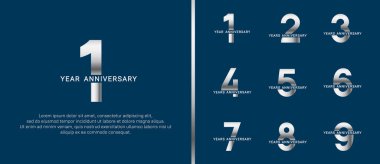 set of anniversary logo style silver and white color on blue background for celebration clipart