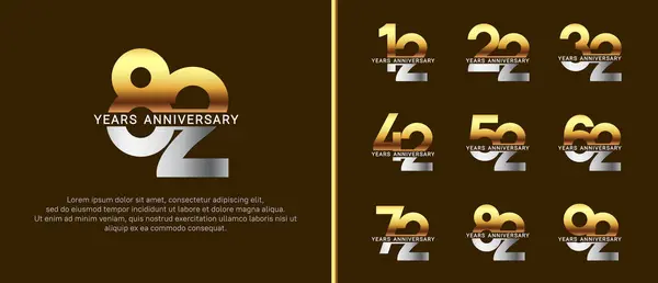 stock vector set of anniversary logo style silver and gold color on brown background for celebration