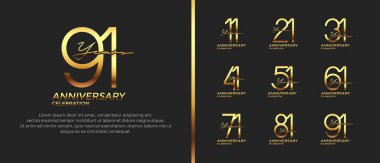 set of anniversary logo gold color on black background for celebration moment clipart