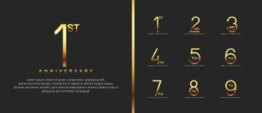 set of anniversary logo gold color on black background for celebration moment clipart