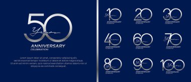 set of anniversary logo silver color on blue background for celebration moment clipart