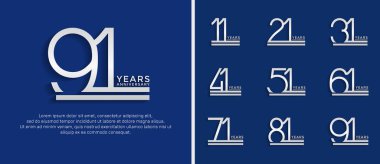 set of anniversary logo silver color on blue background for celebration moment clipart