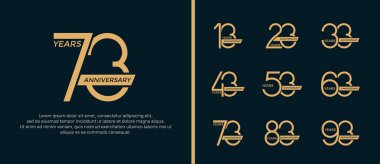 set of anniversary logo flat gold color and ribbon on black background for celebration moment clipart