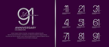 set of anniversary logo silver color on purple background for celebration moment clipart