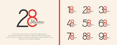 Kutlama anı için beyaz arkaplanda siyah ve kırmızı logo seti