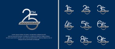 set of anniversary logo silver color and ribbon on blue background for celebration moment clipart