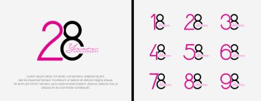 Kutlama anı için beyaz zemin üzerinde mor ve siyah logo seti