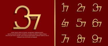 Kutlama anı için kırmızı arkaplanda altın rengi logo seti