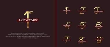 Kutlama anı için kahverengi zemin üzerinde altın logo ve kırmızı kurdele seti