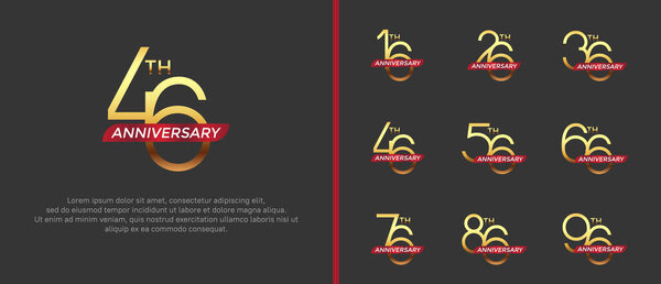 набор юбилейный логотип золотой цвет и красная лента на черном фоне для празднования момента