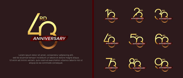 набор юбилейный логотип золотой цвет и красная лента на коричневом фоне для празднования момента