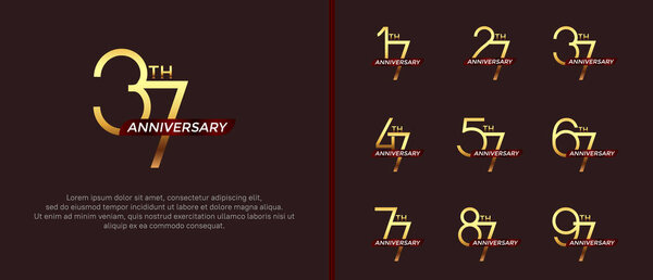 набор юбилейный логотип золотой цвет и красная лента на коричневом фоне для празднования момента