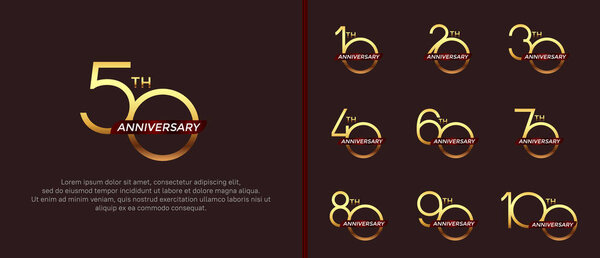 набор юбилейный логотип золотой цвет и красная лента на коричневом фоне для празднования момента