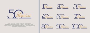 Kutlama anı için beyaz zemin üzerinde mavi ve turuncu logo seti