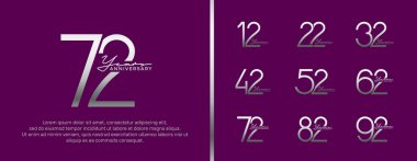 Kutlama anı için mor arkaplanda gümüş logo seti