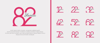 Kutlama anı için beyaz arkaplan üzerine pembe logo seti