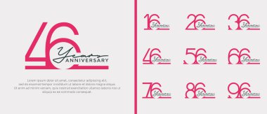 set of anniversary logo pink color on white background for celebration moment clipart